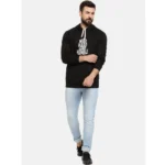 Men's Casual Printed Fleece Hooded Neck T-shirt (Black)