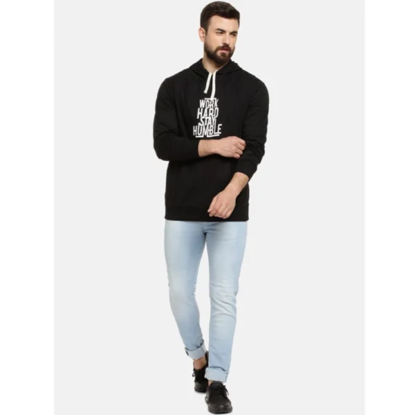 Men's Casual Printed Fleece Hooded Neck T-shirt (Black)
