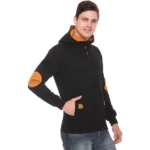 Men's Casual Solid Fleece Hooded Neck T-shirt (Black)