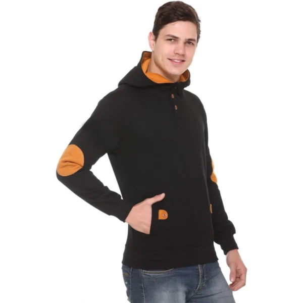 Men's Casual Solid Fleece Hooded Neck T-shirt (Black)