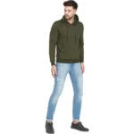 Men's Casual Solid Fleece Hooded Neck T-shirt (Green)