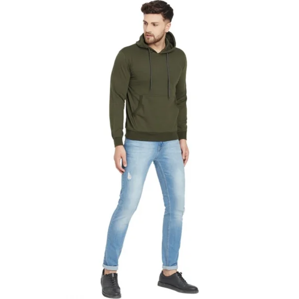 Men's Casual Solid Fleece Hooded Neck T-shirt (Green)