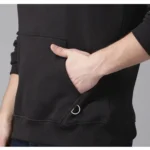 Men's Casual Solid Fleece Hooded Neck T-shirt (Black)
