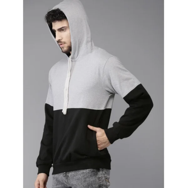 Men's Casual Solid Fleece Hooded Neck T-shirt (Black)