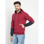 Men's Casual Solid Fleece Hooded Neck T-shirt (Maroon)