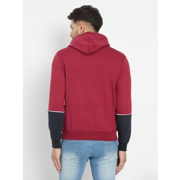 Men's Casual Solid Fleece Hooded Neck T-shirt (Maroon)