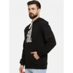 Men's Casual Printed Fleece Hooded Neck T-shirt (Black)