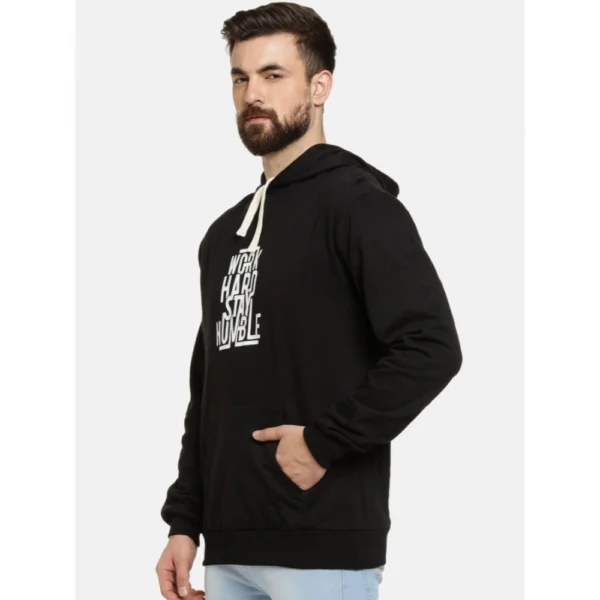 Men's Casual Printed Fleece Hooded Neck T-shirt (Black)