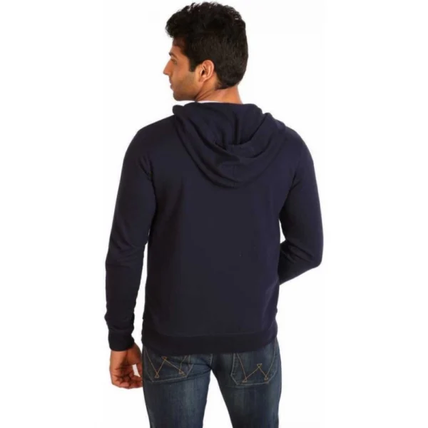 Men's Casual Solid Fleece Hooded Neck T-shirt (Dark Blue)