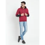 Men's Casual Solid Fleece Hooded Neck T-shirt (Maroon)