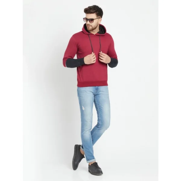 Men's Casual Solid Fleece Hooded Neck T-shirt (Maroon)