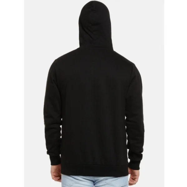 Men's Casual Printed Fleece Hooded Neck T-shirt (Black)