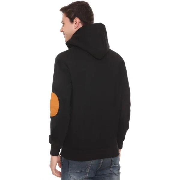 Men's Casual Solid Fleece Hooded Neck T-shirt (Black)