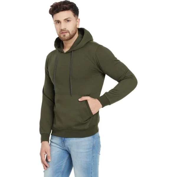 Men's Casual Solid Fleece Hooded Neck T-shirt (Green)