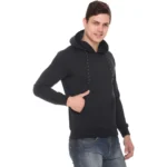 Men's Casual Solid Fleece Hooded Neck T-shirt (Black)