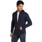 Men's Casual Solid Fleece Hooded Neck T-shirt (Dark Blue)