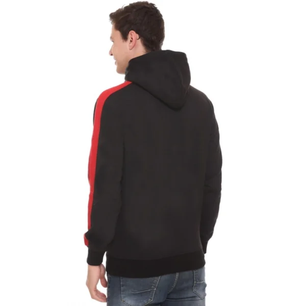 Men's Casual Striped Fleece Hooded Neck T-shirt (Black)