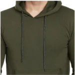 Men's Casual Solid Fleece Hooded Neck T-shirt (Green)