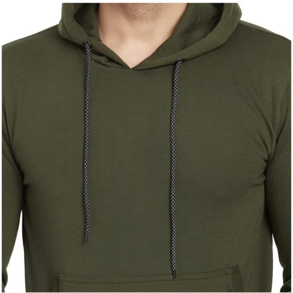Men's Casual Solid Fleece Hooded Neck T-shirt (Green)