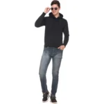 Men's Casual Solid Fleece Hooded Neck T-shirt (Black)
