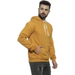 Men's Casual Solid Fleece Hooded Neck T-shirt (Yellow)