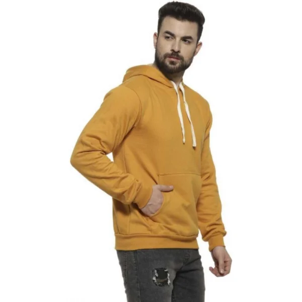 Men's Casual Solid Fleece Hooded Neck T-shirt (Yellow)