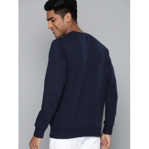 Men's Casual Printed Fleece Round Neck T-shirt (Dark Blue)