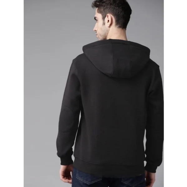 Men's Casual Solid Fleece Hooded Neck T-shirt (Black)