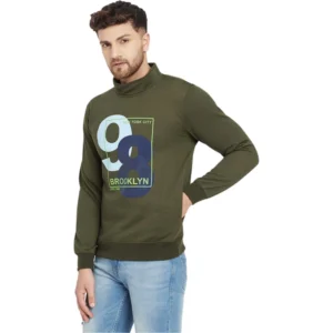 Men's Casual Printed Fleece Hooded Neck T-shirt (Green)