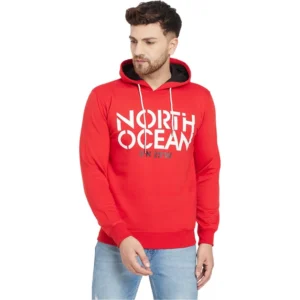 Men's Casual Printed Fleece Hooded Neck T-shirt (Red)