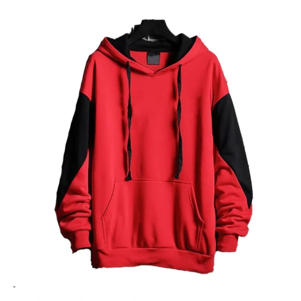 Men's Casual Solid Fleece Hooded Neck T-shirt (Red)