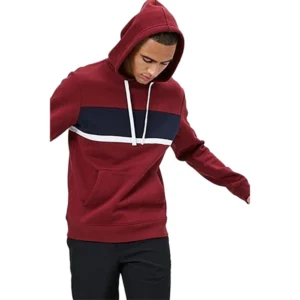 Men's Casual Solid Fleece Hooded Neck T-shirt (Maroon)