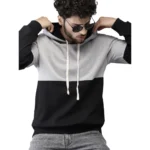 Men's Casual Solid Fleece Hooded Neck T-shirt (Black)