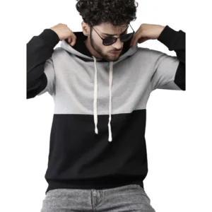 Men's Casual Solid Fleece Hooded Neck T-shirt (Black)