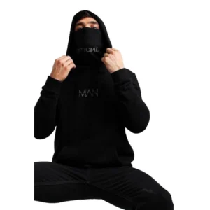 Men's Casual Solid Fleece High Neck T-shirt (Black)