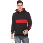 Men's Casual Striped Fleece Hooded Neck T-shirt (Black)