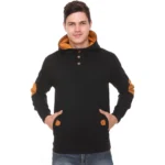 Men's Casual Solid Fleece Hooded Neck T-shirt (Black)
