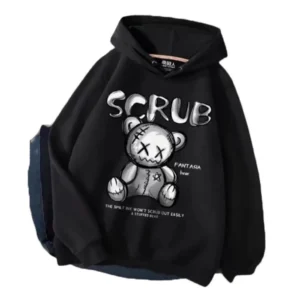 Men's Casual Printed Fleece Hooded Neck T-shirt (Black)