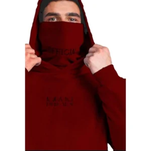 Men's Casual Solid Fleece High Neck T-shirt (Maroon)
