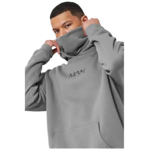 Men's Casual Printed Fleece High Neck T-shirt (Grey)