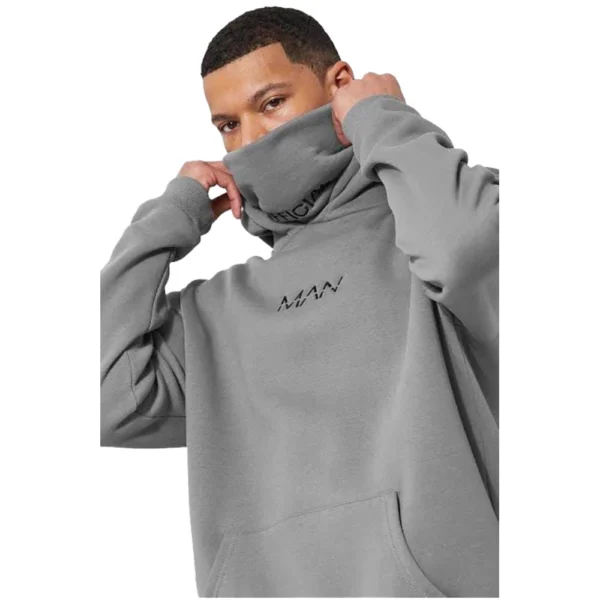 Men's Casual Printed Fleece High Neck T-shirt (Grey)