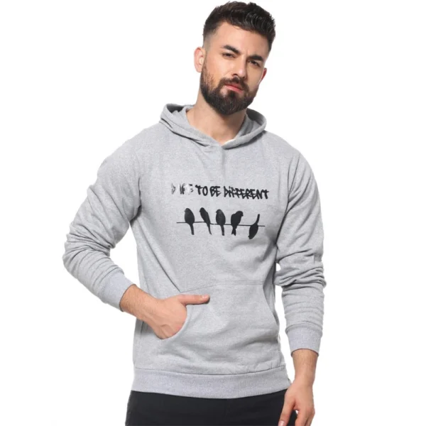 Men's Casual Solid Fleece Hooded Neck T-shirt (Grey)