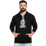 Men's Casual Printed Fleece Hooded Neck T-shirt (Black)