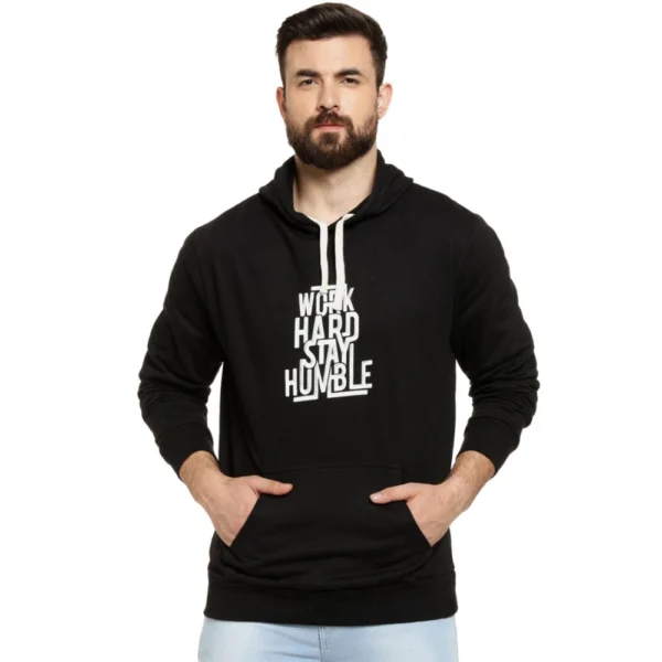 Men's Casual Printed Fleece Hooded Neck T-shirt (Black)