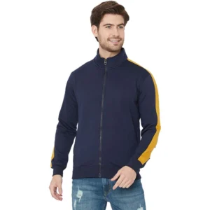 Men's Casual Striped Fleece High Neck T-shirt (Light Blue)