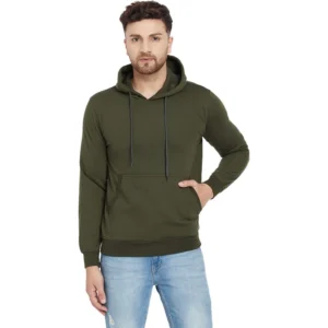 Men's Casual Solid Fleece Hooded Neck T-shirt (Green)