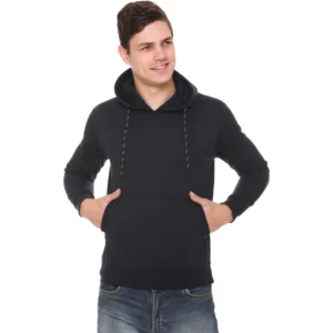 Men's Casual Solid Fleece Hooded Neck T-shirt (Black)
