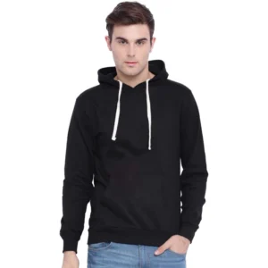 Men's Casual Solid Fleece Hooded Neck T-shirt (Black)