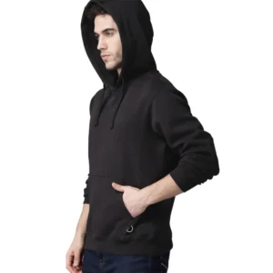 Men's Casual Solid Fleece Hooded Neck T-shirt (Black)