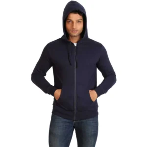 Men's Casual Solid Fleece Hooded Neck T-shirt (Dark Blue)